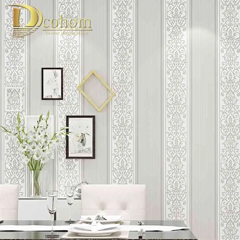 Grey/White/Beige/Pink Shimmer Damask Striped Wallpaper For Bedroom Modern Embossed Texture Wall Paper Roll Home Decor 210722