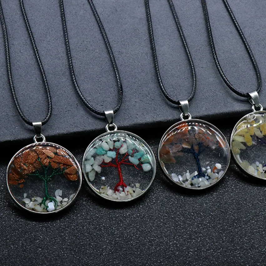 Collana con ciondolo in pietra naturale albero della vita, cristallo, occhio di tigre, rotondo, terrario in vetro, collane per donne, bambini, gioielli di moda Will e Sandy