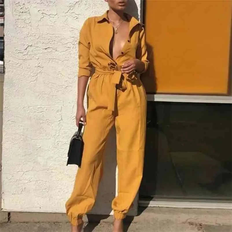 Jumpsuit Women Casual: Long Sleeve Button Up Overalls Stylish