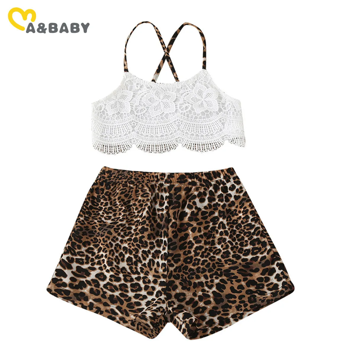 1-6y Enfant Enfant Girl Girls Vêtements Ensemble de dentelle Vest Tops Tops Leopard Shorts Tenues Enfants Fille Costumes 210515