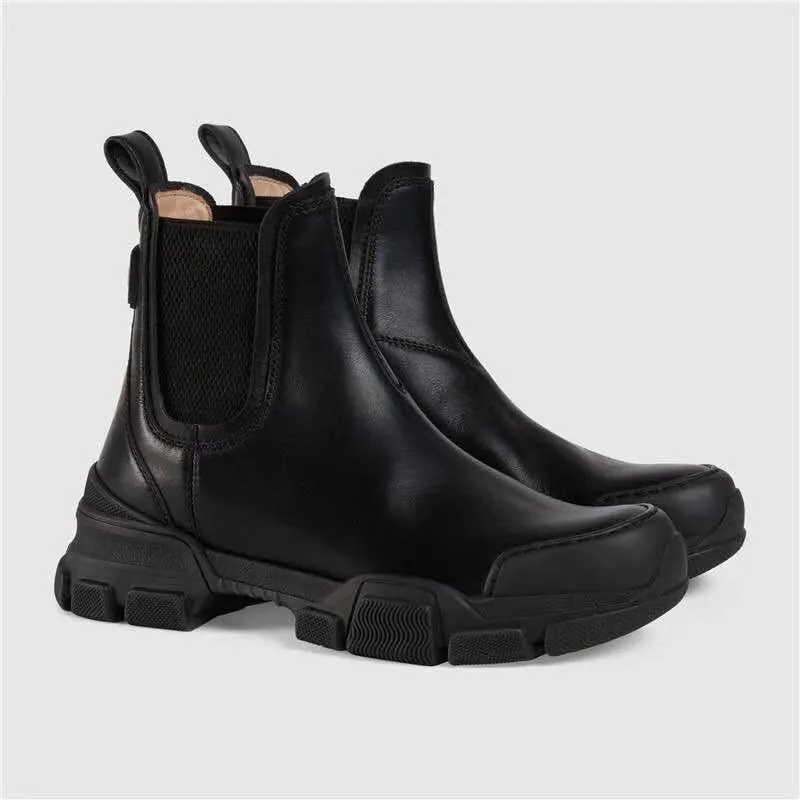 Outono Inverno New Chelsea Botas De Moda Designer Ankle Boot Mulheres Classic Real Black Leather Couro Alto Plataforma Sapatos