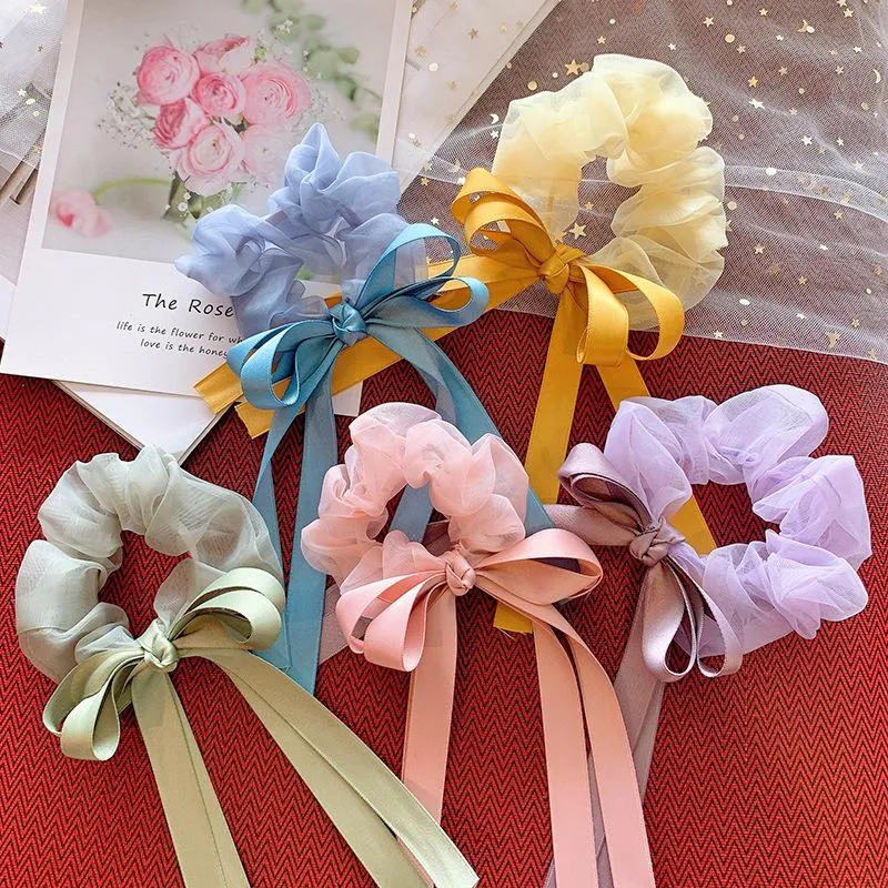 Hair Accessories Girls Sweet Mesh Ties Bow Ribbon Large Intestine Ring Baby Retro Rubber Band For Children Fashion