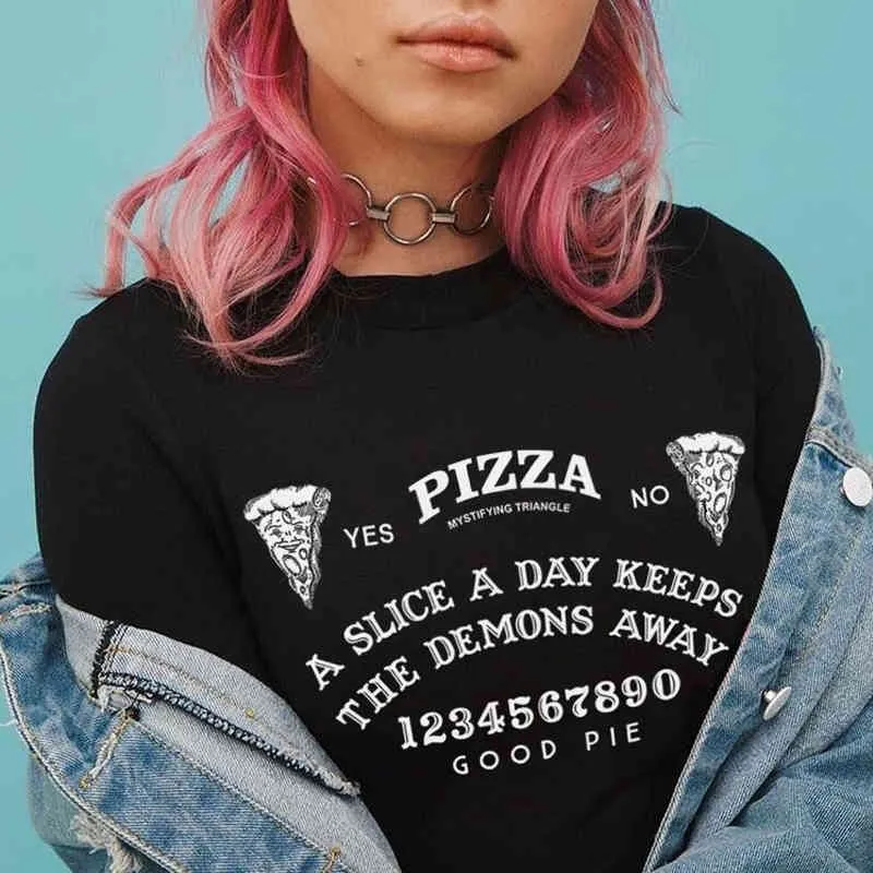 Kvinna tshirts pizza älskare ouija styrelse hipster grafisk tee unisex kvinnor man söta grunge goth kläder tumblr halloween häxtröja 210518