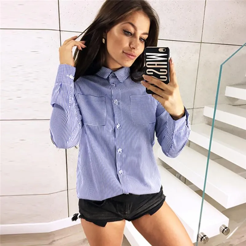 Turn Down Collar Shirt Striped Blouse Women Tops And Blouses Long Sleeve Lady Office Casual Loose Tunic Blusas Womens Shirts From 13 86 DHgate