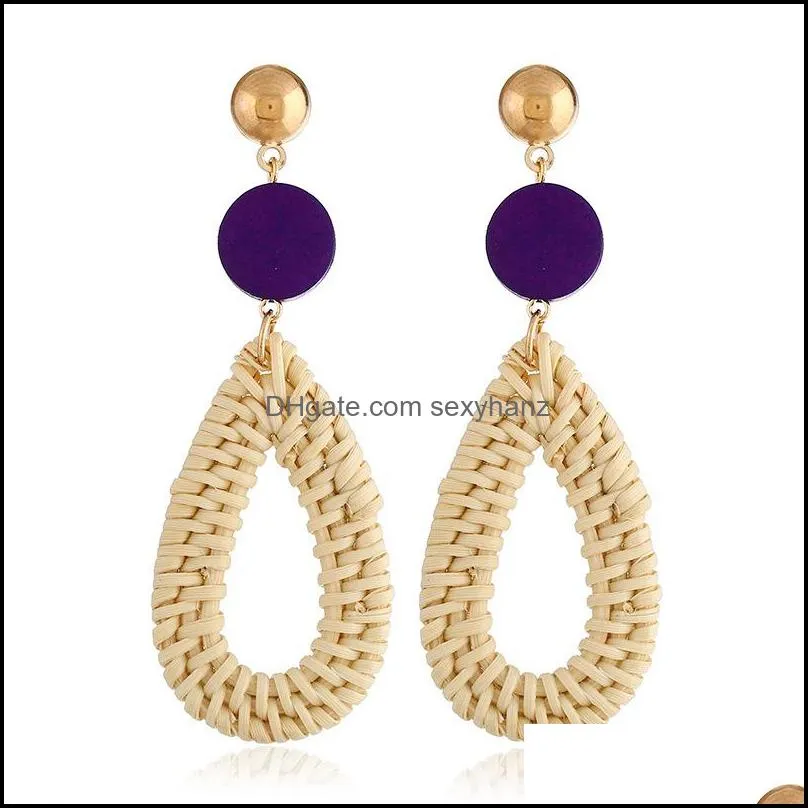 Restoring cane makes up Earring Exaggeration bamboo Stud rattan hand-woven Earrings Women Natural