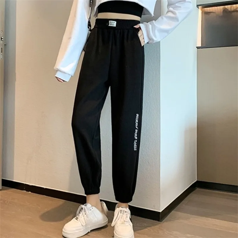 Jesień Moda Casual Harem Spodnie Joggers Kobiety Wysoka Talia Baggy Spodnie dresowe Running Sport Spodnie Szare Czarne Spodnie Streetwear Q0801