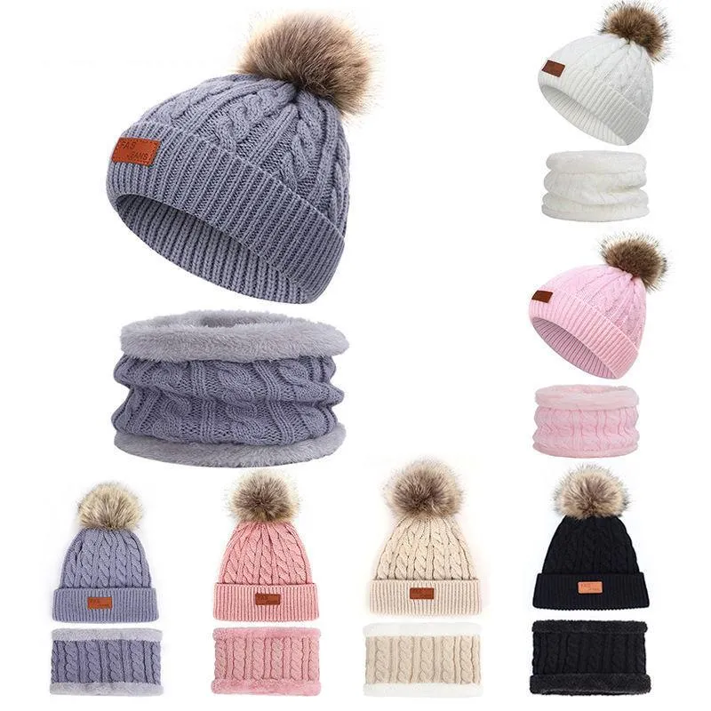 Berets Gorros Quentes Para Meninas 2021, Cachecol de Inverno Com Pompony, Toucas Malha, Moda Crianças