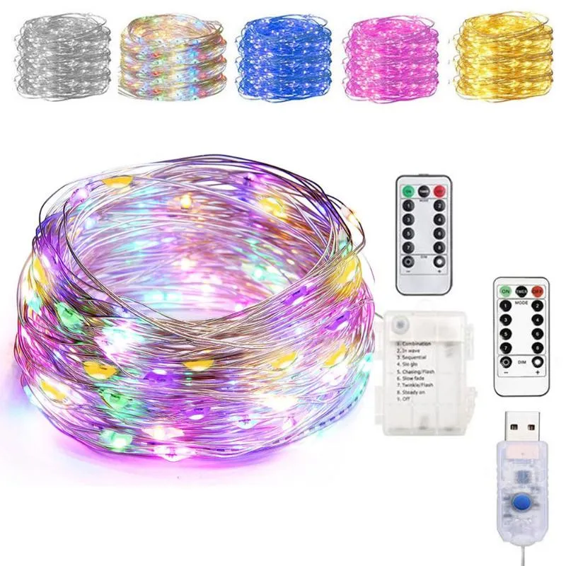 Saiten 10M 5M 50/100LEDS Wasserdichte 8Modi USB Batteriebetriebene Kupferdraht LED String Fairy Licht mit 13Key Fernbedienung für Weihnachtsfeier