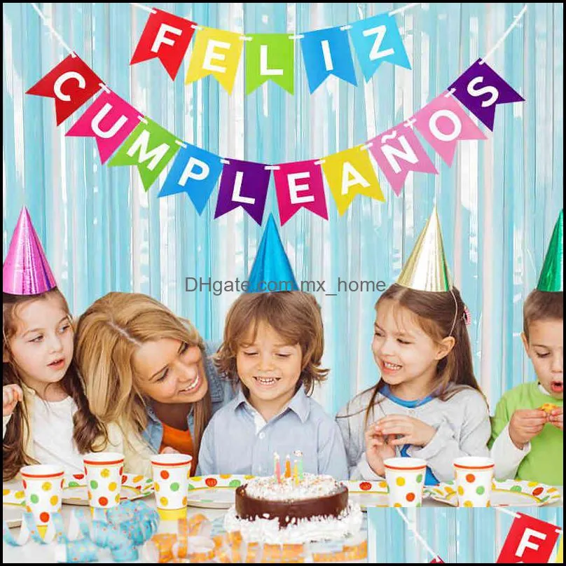 Banner flags Party supplies Happy Birthday Banner Decorations Kids Birthday Decorative Button Spanish Letter Alfabet Feliz Cumpleano`s Bunting Flags