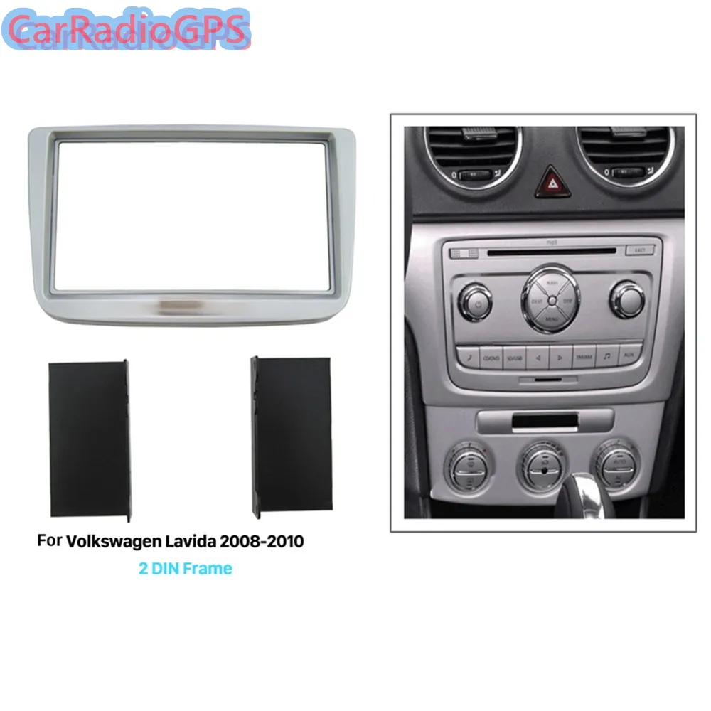 Jogo de montagem de painel de prata Double Din Carro Fáscia para 2009 Volkswagen Lavida Frame Estéreo Dash CD Instalação