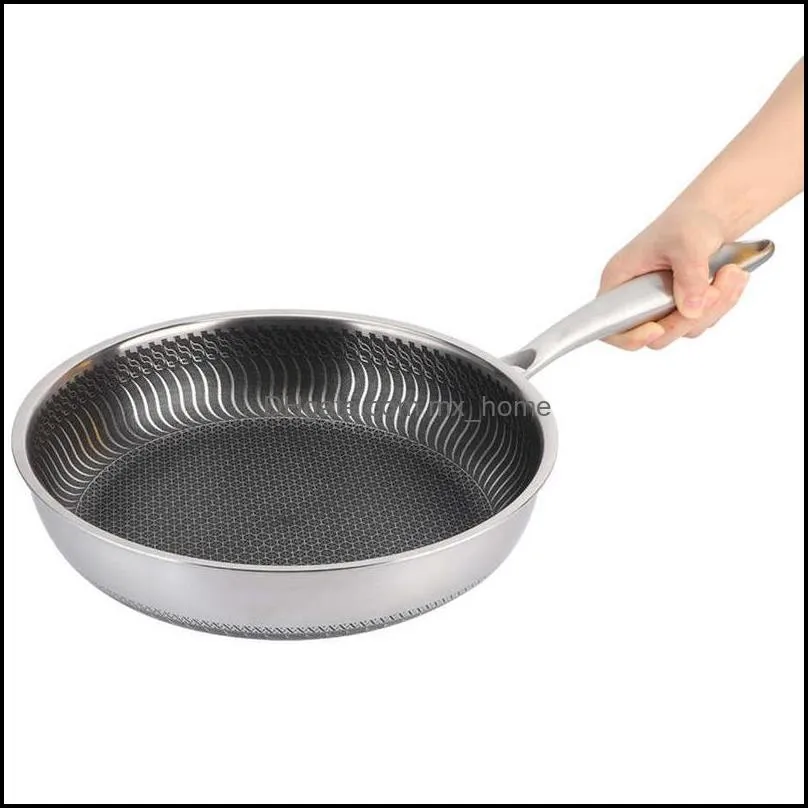 Stainless Steel Frying Pan Non-Stick Pot 26CM Fried Steak Saucepan Double-Sided Honeycomb Kitchenware Pans