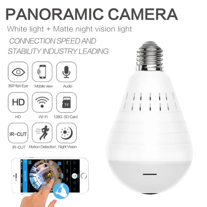 360 Panorama Wifi Kamera Glödlampa Utomhus Vattentät Hem Säkerhet IP Kamera Lampa Stöd För Alexa Google Home Tmall Wizard