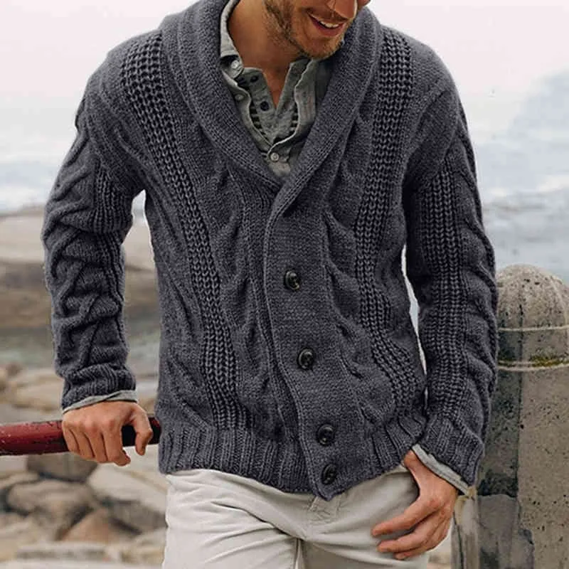 Mens tröja vintage cardigan vinter män tröja man europa stil stickad tröja varma singel knappar överrock för män 210515