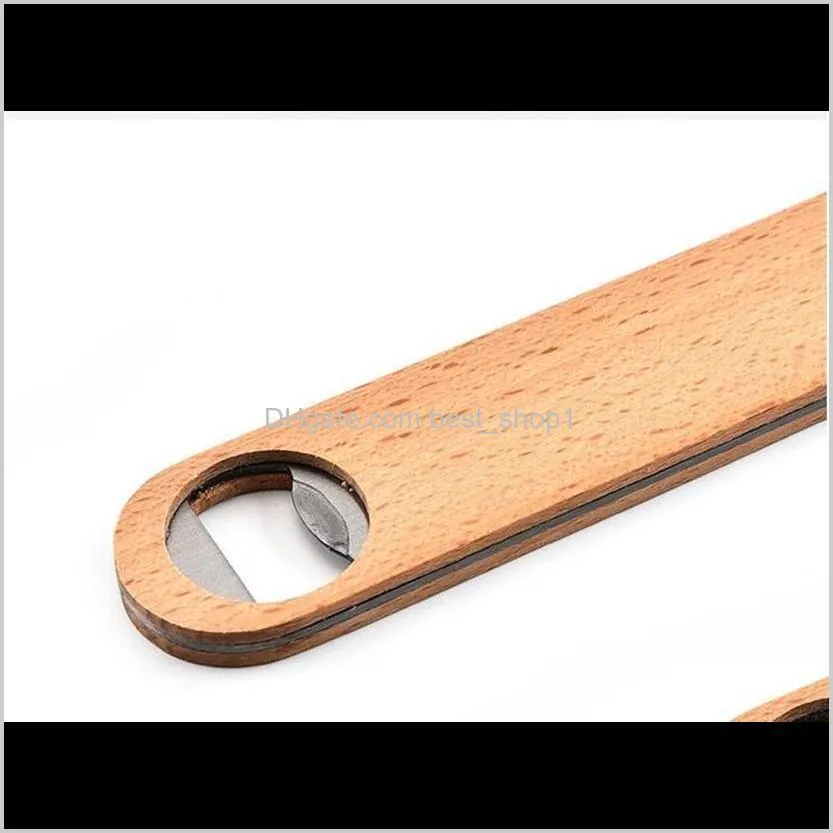 wooden flat beer bottle opener wood handle stainless steel wine beer soda glass cap bottle opener creative kitchen bar tools