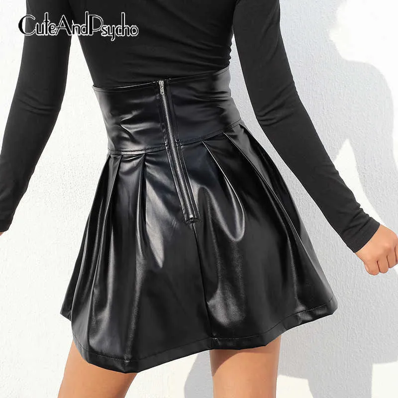 PU Pencil Skirt Women Leater Leather Skirt ضمادة A-LINE MINI التنانير المثيرة القوطية السوداء التنانير الشارع Nighclub cuteandpscho