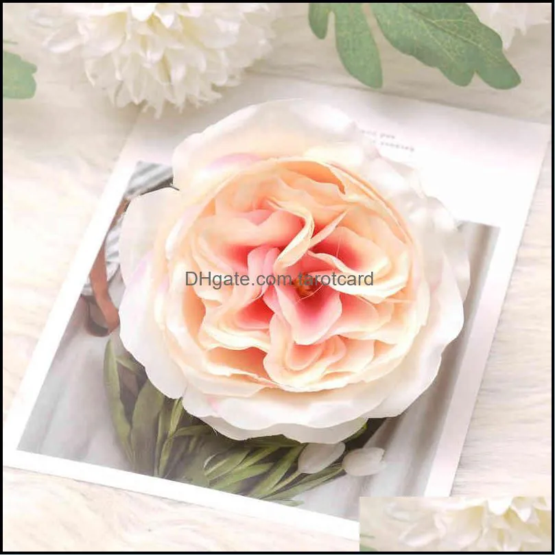 11cm Large White Peony Artificial Silk Flower Heads For Wedding Decoration DIY Wreath Gift Box Scrapbooking Craft Fake Flowers 220110