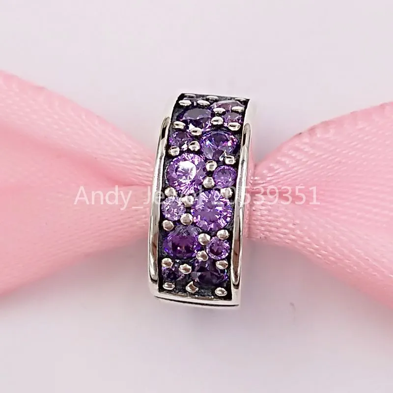 Andy Jewel 925 Sterling Silver Perles Fancy Purple Shining Elegance Spacer Clip Fit Style Européen Marque Bracelets Colliers ALE 791817CFP Cadeau Bijoux