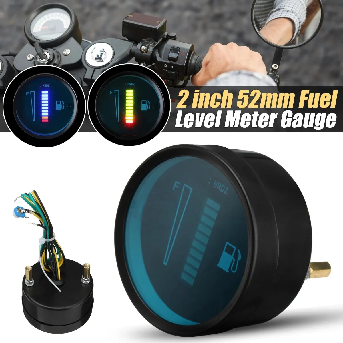 12V LED Fuel Level Meter Gauge Aluminum Alloy For Motorcycle Car Automobile - Blue