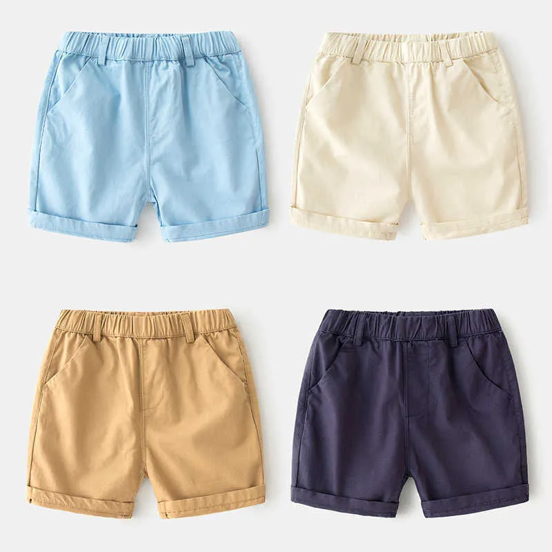 Summer Fashion 2-10 Years 90-140cm Simple Design Infant Cotton Sports Solid Color Handsome Elastic Shorts For Kids Baby Boy 210529