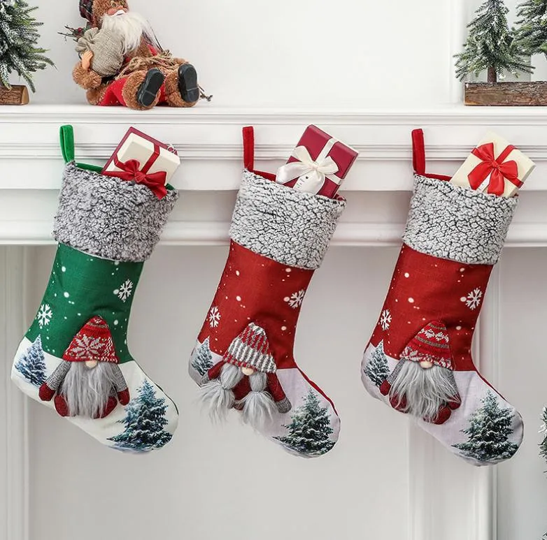 Christmas Stocking 3D Plush Swedish Santa Gnome Gift Socks Family Holiday Party Fireplace Hanging Ornament DD620