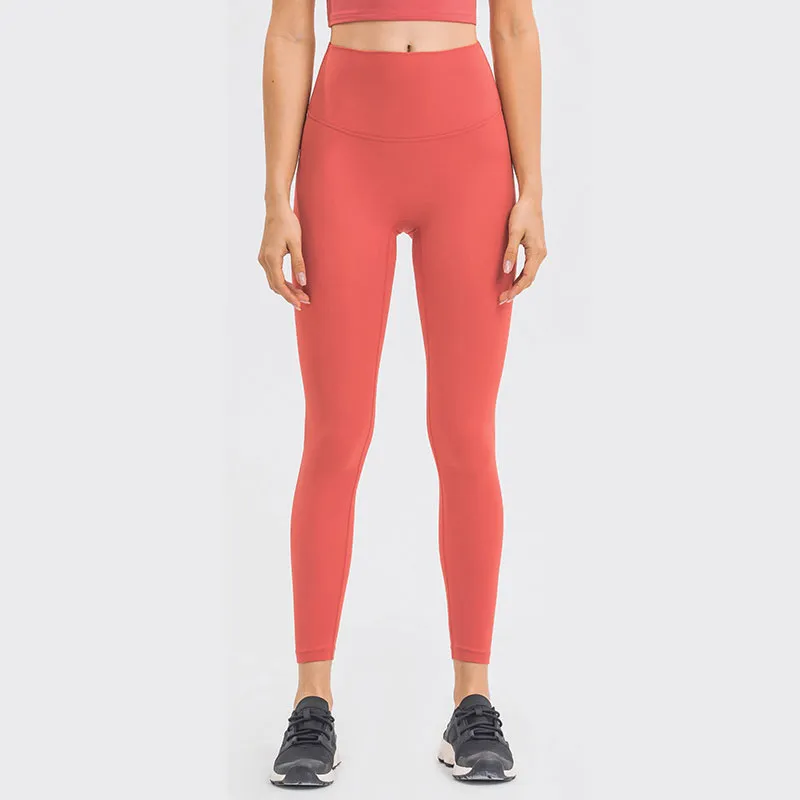 L-108B High Rise Byxor Ingen T-linje Yoga Byxor Elastiska Tights Enfärgade Leggings Dam Naken Feeling Sweatpants med midjeband Ficka Fitness Tight