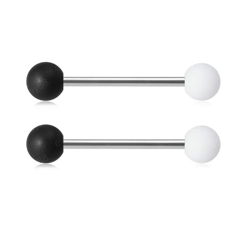 Piercing per bilanciere con lingua acrilica Anello per capezzolo bianco nero Anello per piercing in acciaio inossidabile con perno sexy Gioielli per il corpo