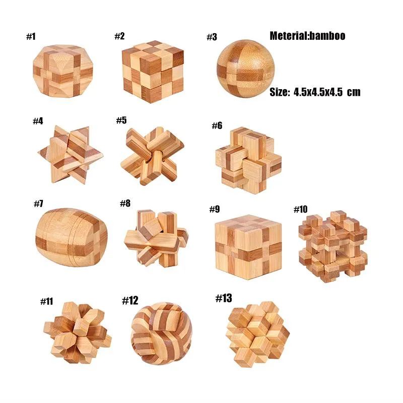 10pcs Party Favor 3D Puzzles en Bois Kongming Lock IQ Test Jouet pour Adolescents et Adultes Kong Ming Serrures 4.5*4.5cm Bois Interlocking Burr Puzzles Jeu Jouets