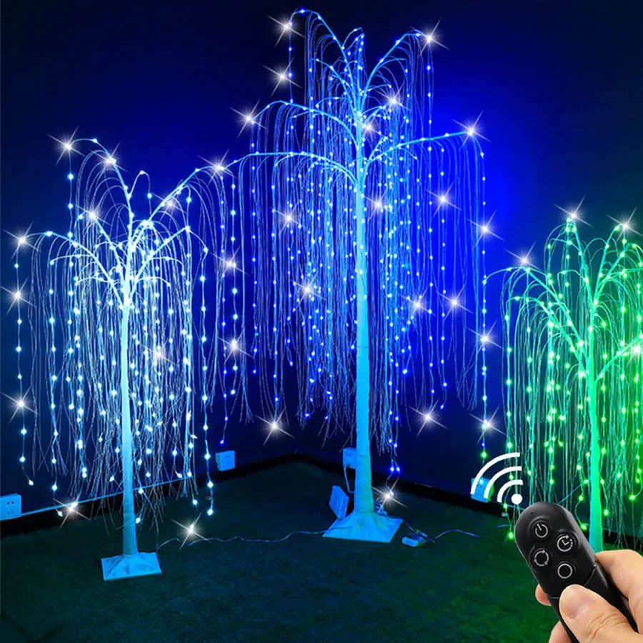 USB 1.5m 210 LED Willow Drzewo RGB Oświetlone wierzba z Garland String Light na Boże Narodzenie Wakacje Party Garden Decor