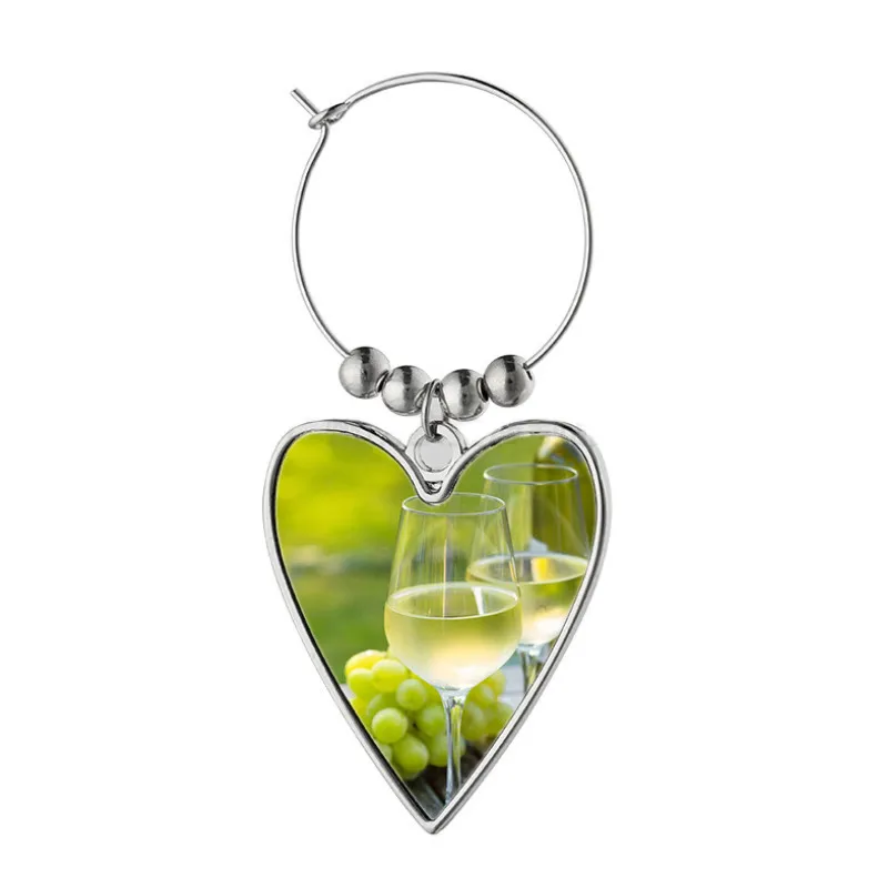 Novelty Items Sublimation DIY White Blank Metal Wine Glass Ornament Pendant