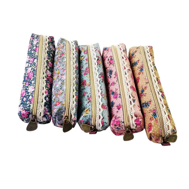 Sacos de lápis 20 PCs/lote retro floral renda de laço de laço de bolsa de bolsas de bolsa de artigos de papelaria por atacado