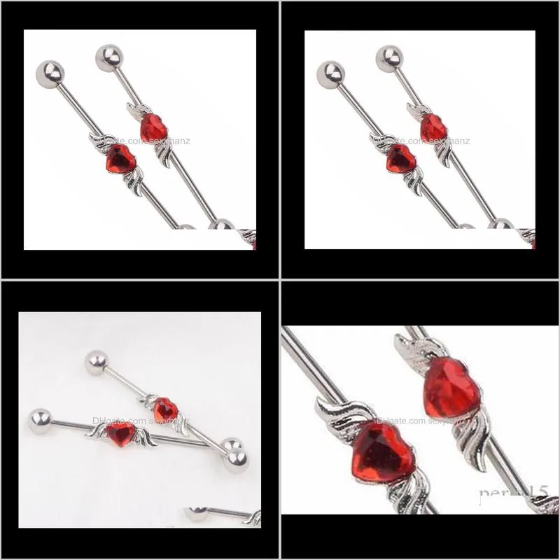 wholesale crazy fashion punk jewelry long bar earring heart with wings ear industrial piercing