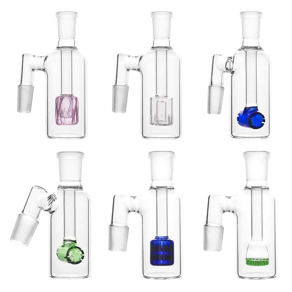 유리 애쉬 포수 14mm 18mm 4.4 인치 연기 액세서리 미니 봉 6 스타일 ashcatchers 두꺼운 Pyrex Clear Bubbler Ashcatcher 90도 흡연 파이프