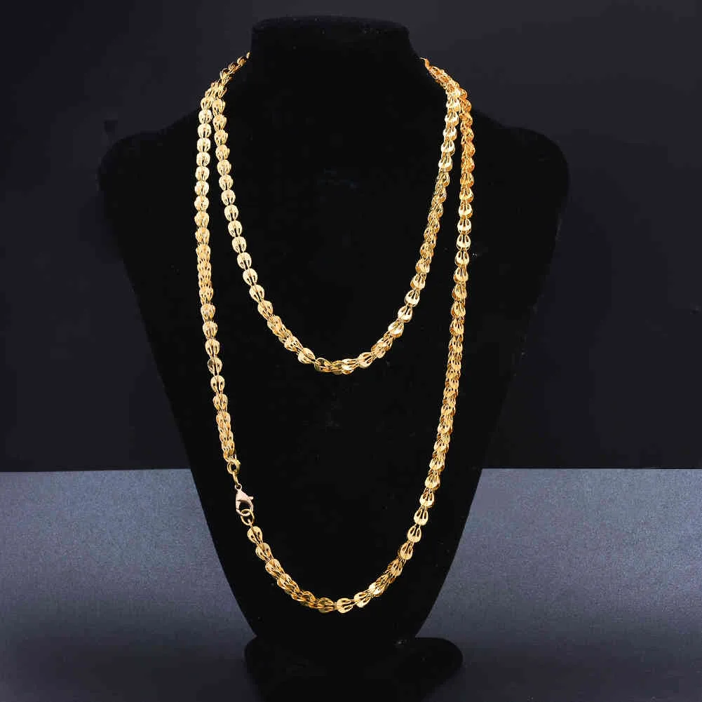 Stylish Dubai Gold Chain Solid Gold Necklace 120cm Length For