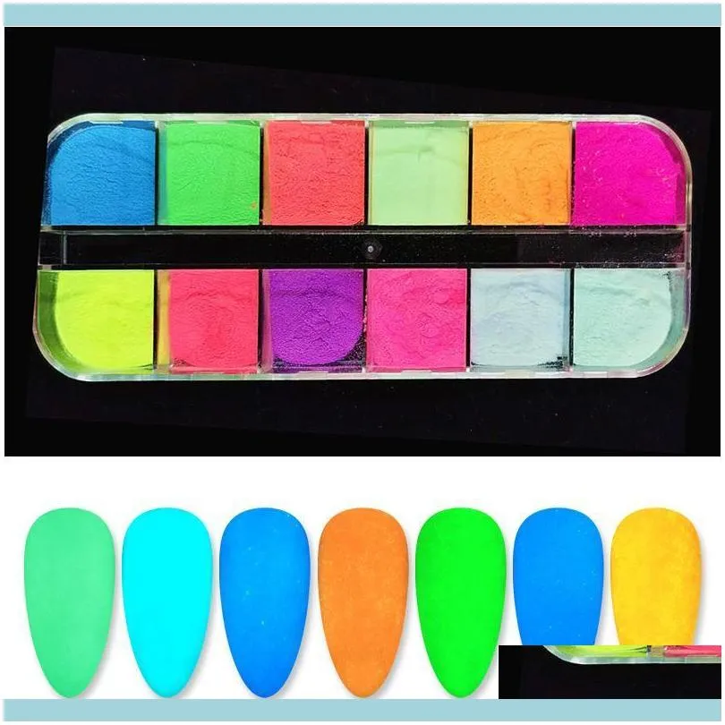 12 Grids Fluorescence Nail Glitter Powder Light Luminous Ultrafine Glowing Pigment Neon Phosphor In The Dark Nail