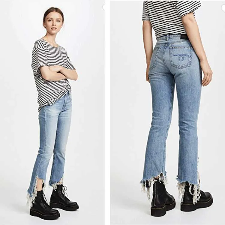 Kadın Kot 21 R13 Kick Yeni Sokak Stil Gözyaşı Dokuz Püskül Ince Moda Trend Jeans