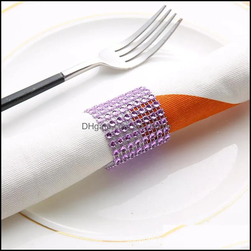 Rhineston Napkin Rings Plastic Napkin Buckle Mesh Wrap Napkin Ring Serviette Holder Hotel Wedding Accessory Table Decoration VT0317