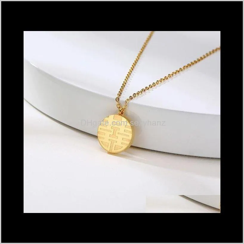 chic hollow cube pendant necklaces for women gold color stainless steel metal coin charms choker collar gifts her jewelry