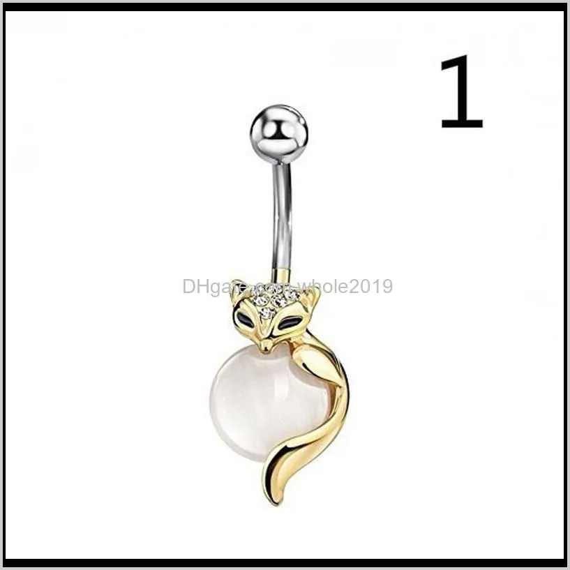 women cute sexy crystal fox dangle pink belly button bar navel ring surgical steel body piercing opal shape jewelry gifts