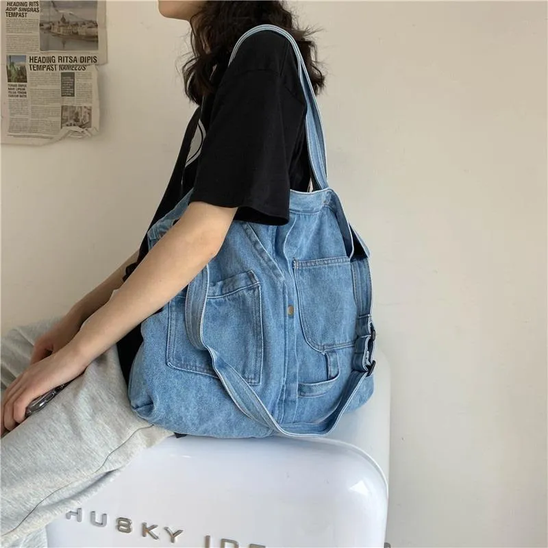 Kvällspåsar högkvalitativ denim axel handväska för kvinna crossbody casual jeans kvinnor handväskor designer shopping