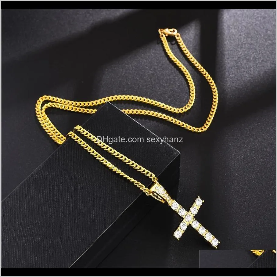 designer men cross pendant gold necklace hip hop costume jewelry full rhinestone design link chain fashion punk trendy necklaces for