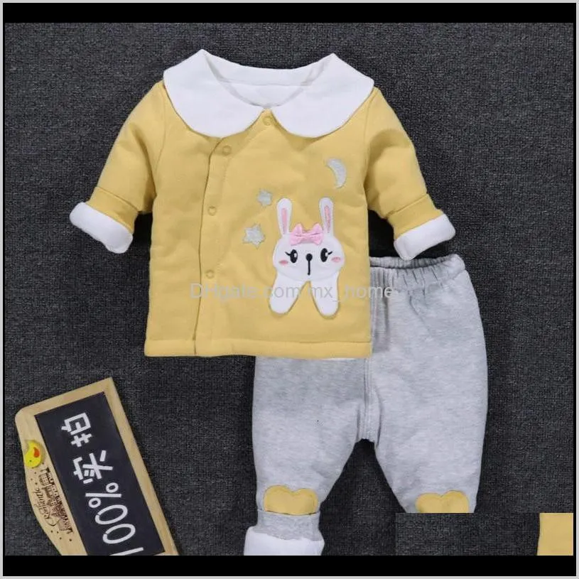 2021 new newborn girls winter + pants 2 suit clothes 1st baby birthdays h6be