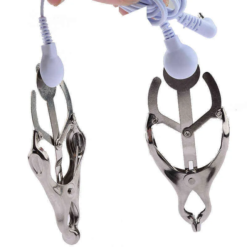 Nxy brinquedos adultos clipes de mama de choque elétrico grampos de mamilo de metal e-stim clitóris feminino tortura sm bondage jogo f_voghion.com