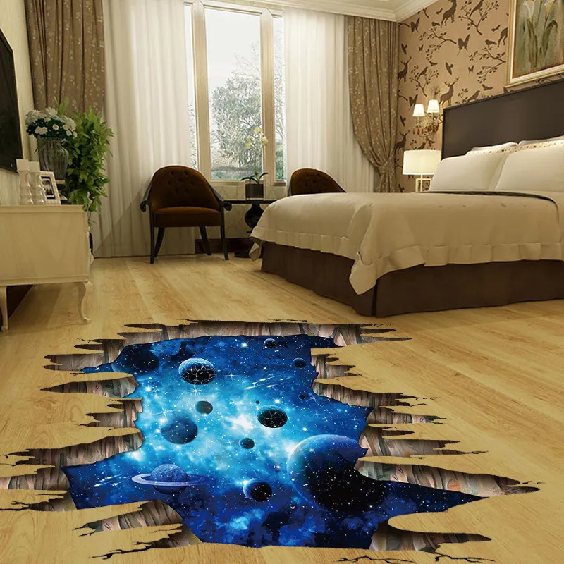 Ny 3D Cosmic Space Galaxy Floor Sticker Barnvägg Klistermärken för Barn Rummet Nursery Baby Sovrum Hem Dekoration Decaler Murals 210420