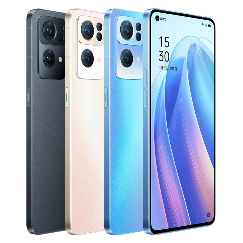 Original Oppo Reno 7 Pro 5G 휴대 전화 8GB RAM 256GB ROM 옥타 코어 50.0MP AI NFC 4500mAh 차원 1200 Max Android 6.55 "전체 화면 지문 ID 얼굴 스마트 핸드폰