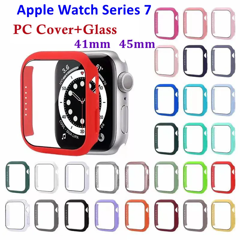 360 Volledige Cover PC-gevallen Gehard glas Anti-Scratch Film Screen Protector voor Apple Watch Series 7 Watch7 Iwatch7 41mm 45mm met retailpakket