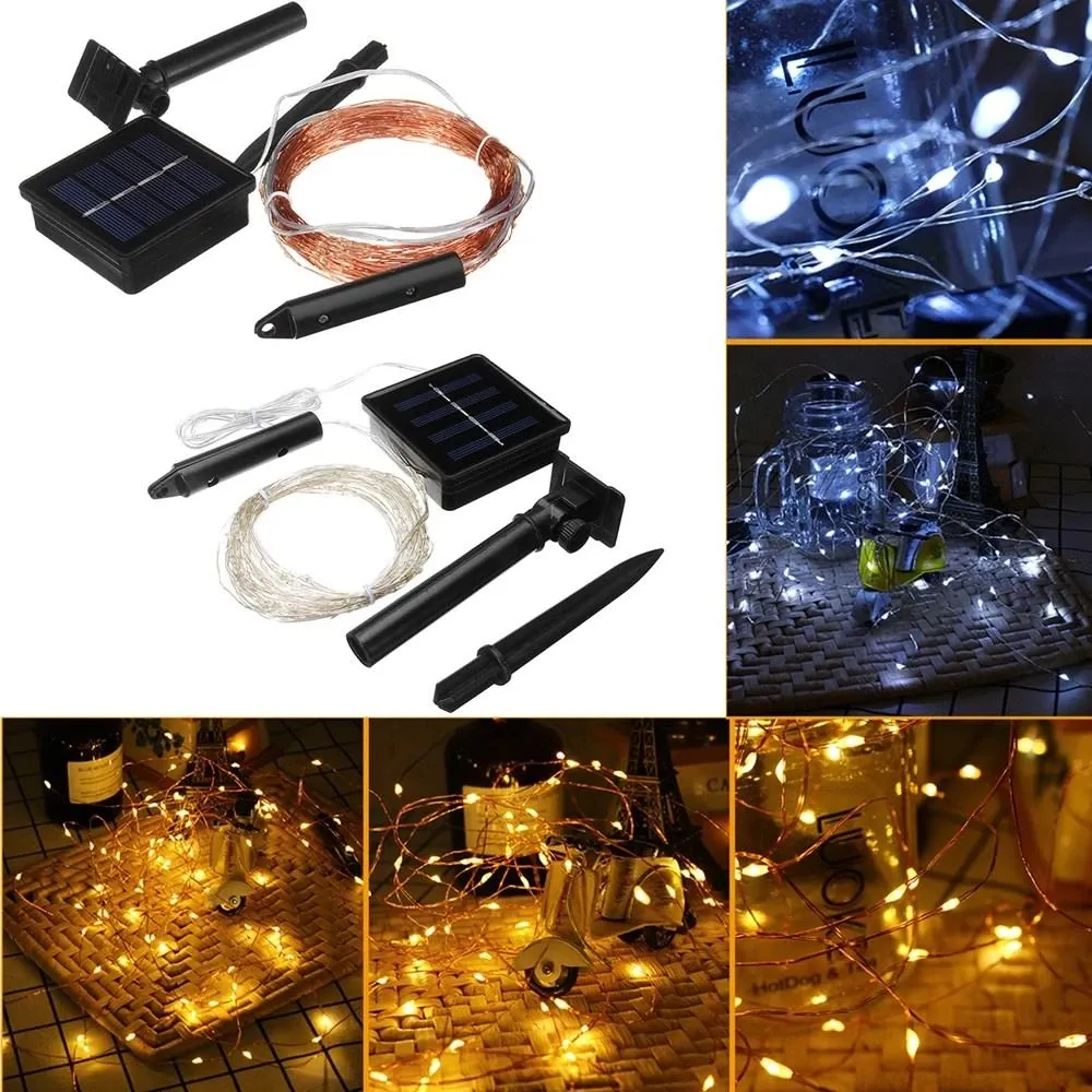 Solar Powered 100 LED Рождественская елка Fairy String Wedding Party Light Теплая белая лампа - чисто