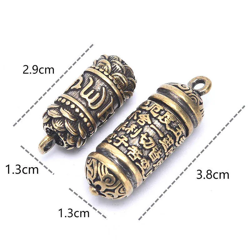 Nyckelringar mässing Buddha Guanyin Sutra Cylinder Hängsmycke Nyckelring Hängande halsband Smycken Pill Box Medicine Case Container Bottle G1019