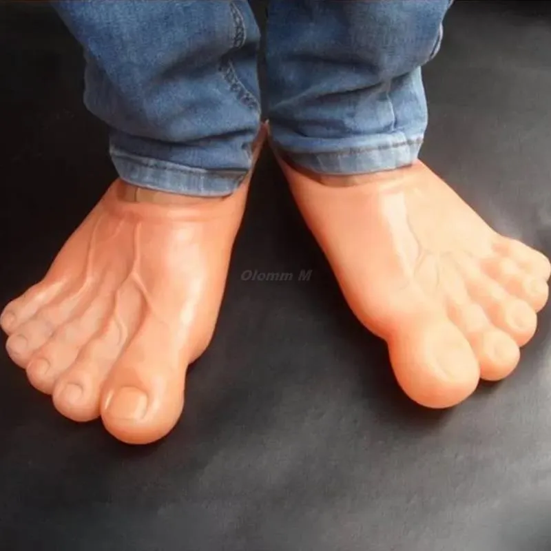 Homens Engraçados Chinelos Simulação Pés Gigantes Descalços Cinco Dedos Sapatos de Praia Sliders Pet Paródia Adereços de Vídeo Cosplay Chinelos 0227