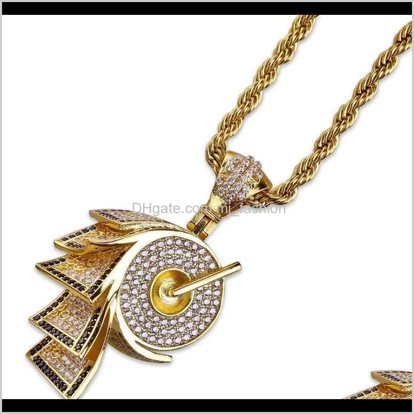 hip hop necklace hot sale necklace roll shape pendant gold plated with zircon necklace fashion personality jewelry necklaces