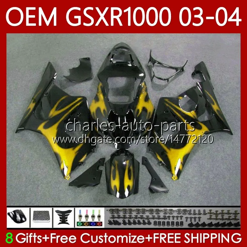 OEM Fairings 100%Fit For SUZUKI 1000CC K3 GSX-R1000 03-04 Body 67No.202 GSXR Golden flames 1000 CC GSXR1000 2003 2004 K 3 GSX R1000 GSXR-1000 03 04 Injection mold Bodywork